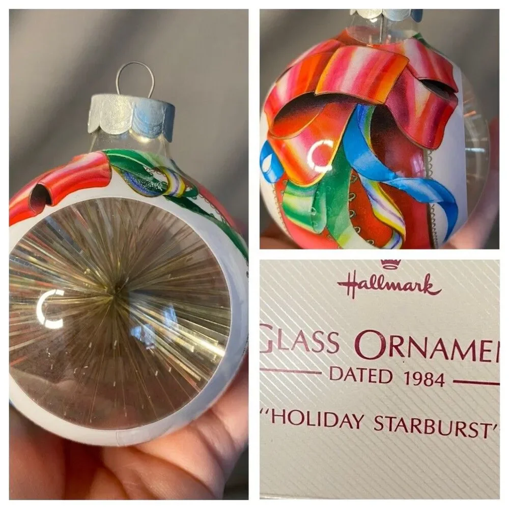 Vintage Tinsel Glass Ball Christmas Ornament HOLIDAY STARBURST Hallmark Keepsake